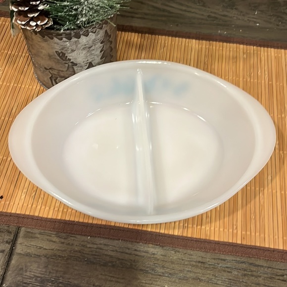 Glasbake USA Vintage Glasbake Divided Casserole with Green Pattern. - Picture 3 of 7